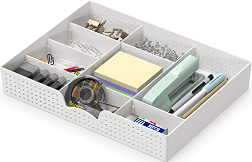 Simple Houseware Drawer Organizer Tray, 9 Adjustable Compartments, White - color: White, size: 1 Pack
