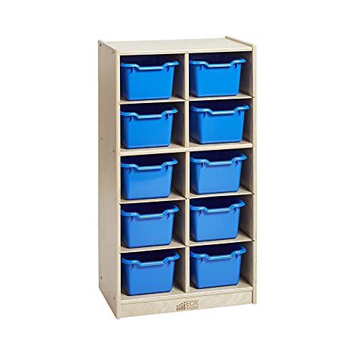ECR4Kids 10 Cubby Mobile Tray Cabinet and 10 Scoop Front Bins, 5x2, Kids Furniture, Blue - color: Blue