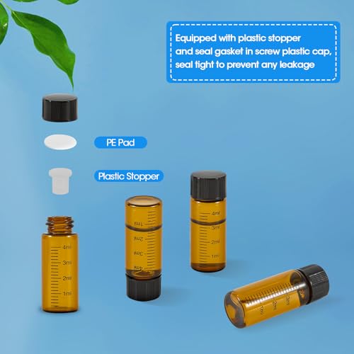12PCS 4ml Amber Glass Graduated Vials with Screw Caps & Plastic Stoppers - color: AMBER, size: 4ml