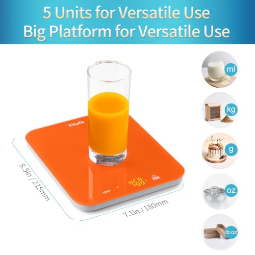 Vitafit 33lb/15kg Digital Food Scale in High Precision 0.1oz/1g, Our Own Kitchen Scale Professional Factory Since 2001, Kitchen Essentials for Cooking & Baking, LED, 3xAAA Battery, Refreshing Orange