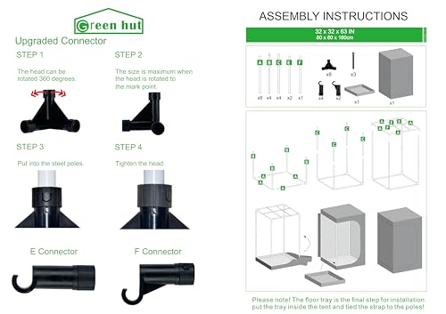 3x3 Green Hut Grow Tent 32"x32"x63", High Reflective Mylar Growing Tent - size: 32"x32"x63"