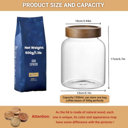 50 Fl oz/1500 ml Clear Glass Jar with Airtight Wooden Screw on Lid