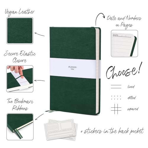 Plexon Dotted Journal Notebook, Notebook Journal 160 Pages, Dotted Notebook Medium 5.7 inches x 8 inches, 120 GSM Thick Paper, Emerald Green, Hardcover - color: Green, style: Dotted