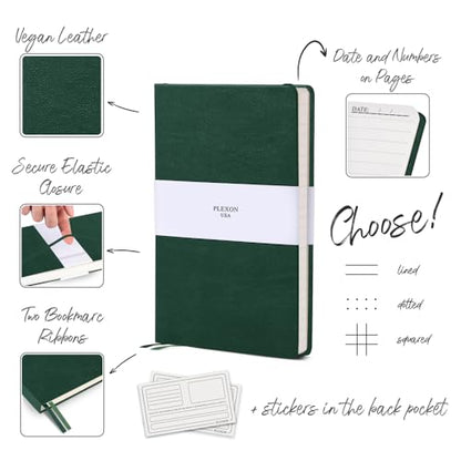 Plexon Dotted Journal Notebook, Notebook Journal 160 Pages, Dotted Notebook Medium 5.7 inches x 8 inches, 120 GSM Thick Paper, Emerald Green, Hardcover - color: Green, style: Dotted