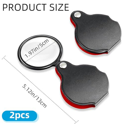 2 PCS 10X Small Magnifying Glass, 1.97 in Pocket Magnifying Glass, Mini Folding Magnifier with 360° Rotating Protective Case for Seniors Reading, Kids Exploration, Jewelry & Coin Inspection