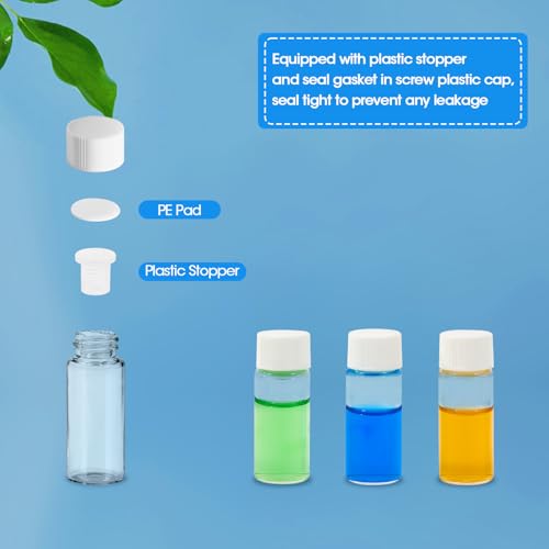12PCS 4ml Clear Glass Small Vials with White Screw Caps & Plastic Stoppers - color: CLEAR, size: 4ml