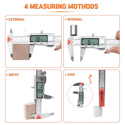 HARDELL 12" Digital Caliper, All-Metal Electronic Micrometer with Large LCD, Inch/Metric/Fraction Conversion, Precision Measuring Tool for Household & DIY (2 Batteries Included) - size: 12 Inch