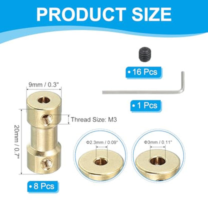 PATIKIL Brass Shaft Coupling Joint 2.3mm to 3mm, 8 Pcs Motor Shaft Coupler Extension Connector Rigid Sleeve Adapter Transmission Joint with Screws for RC Car Tires Shaft Motor - size: 2.3mm to 3mm
