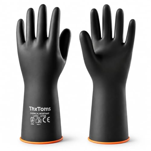 ThxToms Chemical Resistant Gloves, 28 Mil Heavy Duty Latex, 14 Inch, 1 Pair - color: Black 14 Inch