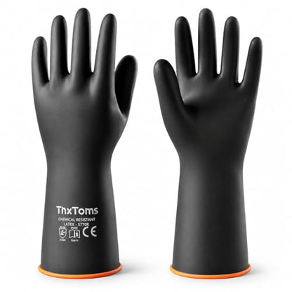 ThxToms Chemical Resistant Gloves, 28 Mil Heavy Duty Latex, 14 Inch, 1 Pair - color: Black 14 Inch