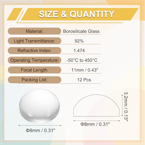 PATIKIL 12 Pack Convex Lens,8mm OD 11mm Focal Length Optical Lenses - size: 8mm OD x 3.2mm H x 11mm Focal L