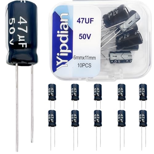 Electrolytic Capacitor YYipdian 47uF 50V 6x11mm High Temperature Resilience Aluminum Capacitors (Pack of 10) - size: 47uF 50V 6x11mm 10PCS