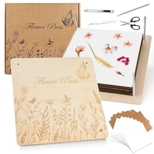 GOLDGE Extra Large 11”x11” Flower Press - 10-Layer Wooden Press for DIY Flower Preservation with Storage Bag, Adult Craft Kit