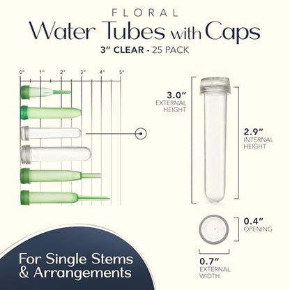 Royal Imports Floral Water Tubes with Caps – 3" Clear Plastic Flower Vials - color: 3" Clear Standard 25 Pack