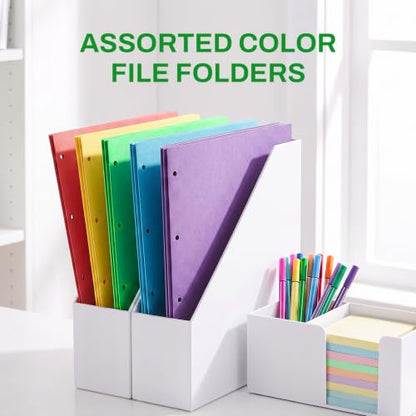 SUNEE Folders with Pockets 3 Hole Punched(50 Pack, Green), 2 Pocket Folders Fit Letter Size Paper, Paper File Folder for School Office Home Business - color: Green