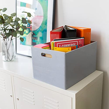 Creative Deco XXL Gray Wooden Crate Nesting Crate Handles - color: Grey, size: XXL