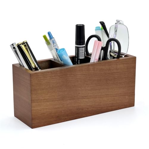 Walnut Wood Pen Holder for Desk with 3 Slots (Walnut Wood) - color: Walnut Wood