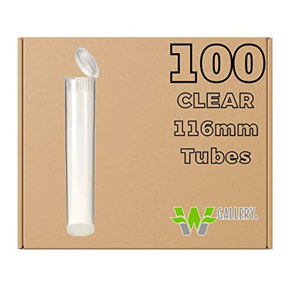 W Gallery 100 Clear 116mm Open Cap Pop Top Tubes, Airtight Pill Bottles