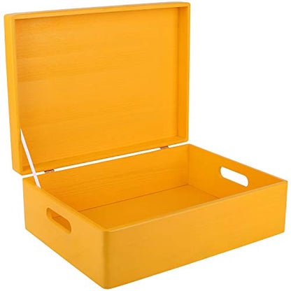 Creative Deco XL Yellow Wooden Box Storage with Hinged Lid - color: Yellow, size: XL | Handles