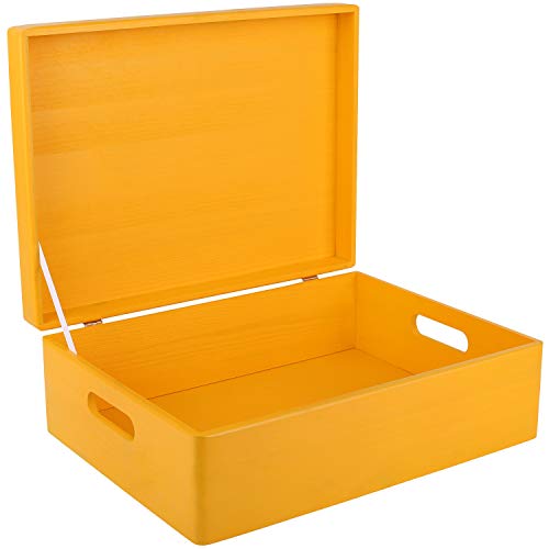 Creative Deco XL Yellow Wooden Box Storage with Hinged Lid - color: Yellow, size: XL | Handles
