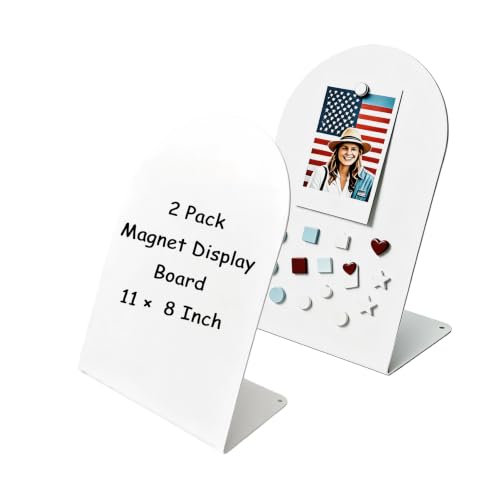 2Pack Metal White Arched Magnet Display Board, 11"×8" Anti-Slip Desk Magnetic Bulletin Board Decorative Tabletop Memo Photo Display Stand Small Business Supplies for Home Office Vendor Booth Classroom - size: 11" × 8"- w