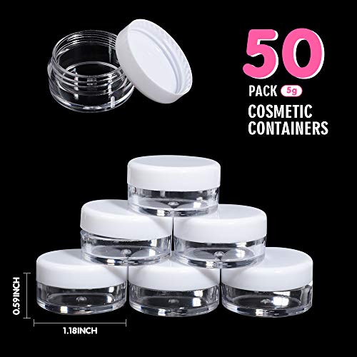 50 Pack Cosmetic Containers, HNYYZL 5 Gram Clear Round Pot Jar Plastic Sample Container with Lid, for Eye Shadow Bead Earring Liquid Lotion Cream Make-up Storage - color: Clear
