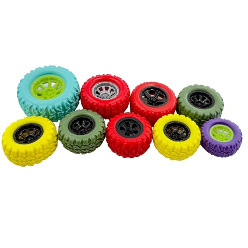 10PCS Toy Wheel Model Car Rubber Tire Wheel with 5PCS Shaft Round Rod Axles for RC Car Truck Robot DIY Model Building Parts (2x36mm Yellow) - style: 2x36mm Yellow