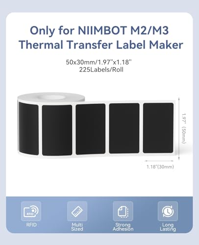 NIIMBOT M2/M3 Thermal Transfer Labels 1.97" x 1.18" (50x30mm) Black - size: 50*30MM black