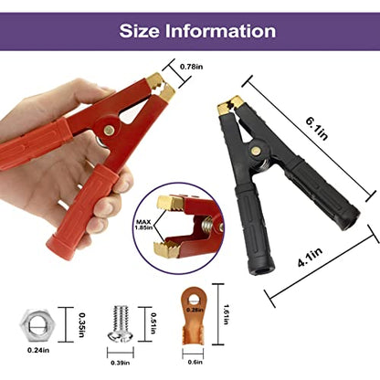 2PCS Heavy Duty Pure Copper Battery Jumper Cable Clamps (Red & Black)