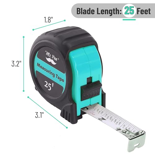 Mr. Pen- Retractable Tape Measure 25 ft, Turquoise Blue, Easy Read - color: Turquoise Blue, size: 1 pcs