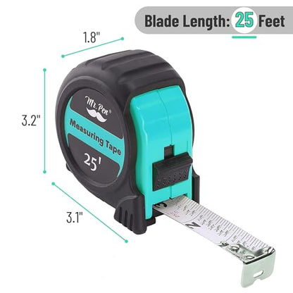 Mr. Pen- Retractable Tape Measure 25 ft, Turquoise Blue, Easy Read - color: Turquoise Blue, size: 1 pcs