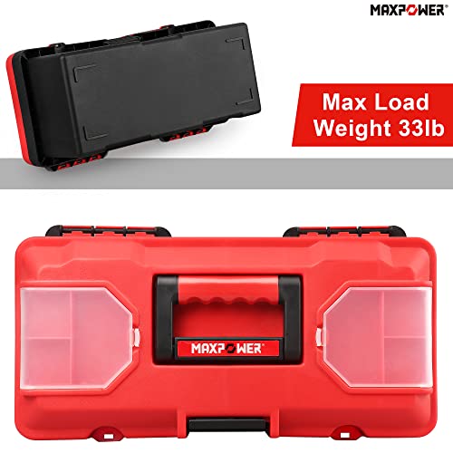MAXPOWER Small Tool Box, 14-inch Plastic Tool Boxes with Handle - color: Red, size: 14”