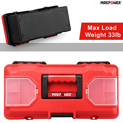 MAXPOWER Small Tool Box, 14-inch Plastic Tool Boxes with Handle - color: Red, size: 14”