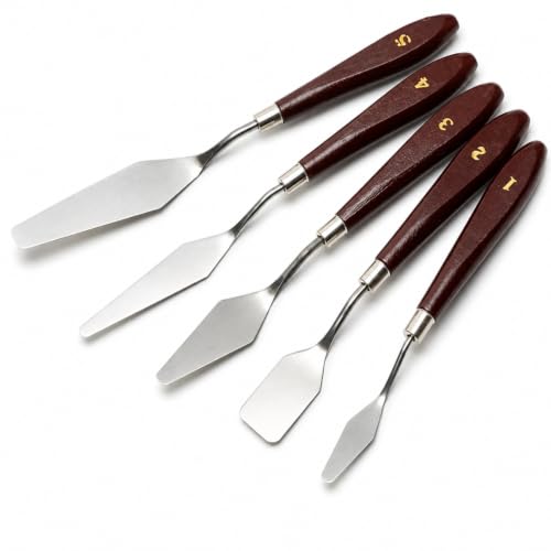 Spatula Palette Painting Knife Set - Bemaxy Professional Stainless Steel 3D Printing Tools Wood Grain Handle Putty Knife, 3D Printer Accessories - Set of 5
