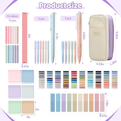 135 Pcs Book Annotation Kit with Pencil Case, 12 Pastel Highlighters, 11 Gel Pens, Fine Marker, 300 Transparent Sticky Notes, 2640 Index Tabs, Bible Study Supplies Kit(Classic,Purple) - color: Purple, style: Classic