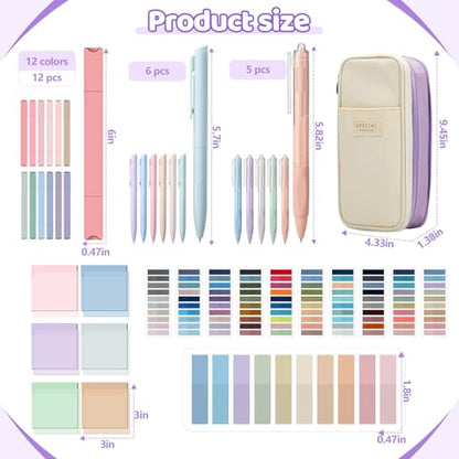 135 Pcs Book Annotation Kit with Pencil Case, 12 Pastel Highlighters, 11 Gel Pens, Fine Marker, 300 Transparent Sticky Notes, 2640 Index Tabs, Bible Study Supplies Kit(Classic,Purple) - color: Purple, style: Classic