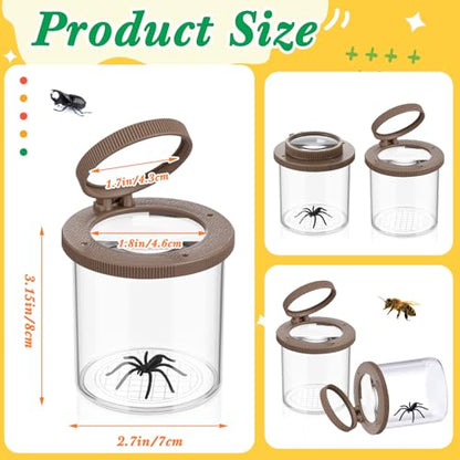 Skylety 2 Pieces Bug Jars Insect Viewer Catcher Bug Magnifying Insect Cage Container for Kids Children Science Nature Exploration Tool(Brown) - color: Brown