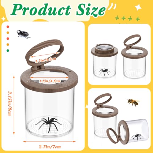 Skylety 2 Pieces Bug Jars Insect Viewer Catcher Bug Magnifying Insect Cage Container for Kids Children Science Nature Exploration Tool(Brown) - color: Brown