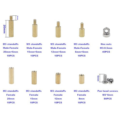 200PCS M3 Brass Male-Female Hex Standoffs Kit w/ 304 SS Screws & Nuts - size: M3