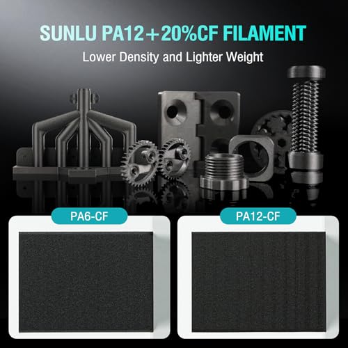 SUNLU PA12-CF Carbon Fiber Nylon Filament 1.75mm, 1KG (Black) - color: 1kg Pa12-cf Black, size: Carbon Fiber Nylon