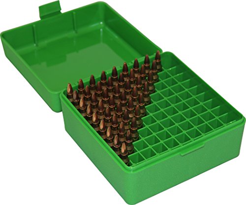 MTM RS-100-10 100 Round Flip-Top Rifle Ammo Box .17, .222, 223, 6x47, .222 Mag, USA Made, Green - color: Green
