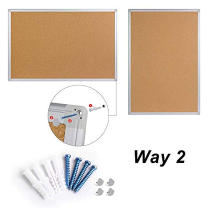 Bulletin Board 36 x 48, Silver Aluminium Framed 4x3 Large Wall Mounted Cork Office Notice Pin Board - size: 36" x 48"