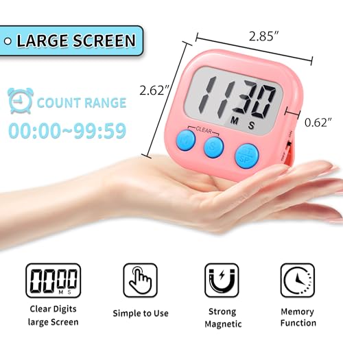 Timer for Kids Digital Kitchen Timers for Cooking- 2 Pack Blue Pink - color: Blue Pink
