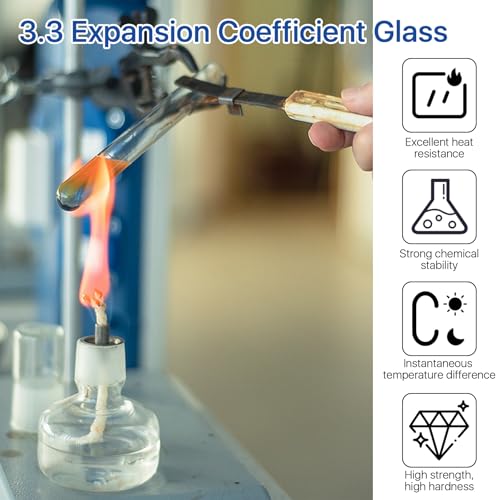6 Pcs 100ml Large Glass Test Tube,3.3 Borosilicate Clear Big Glass Test Tube Vase for Scientific Experiment,30mm ODx200mm Length Round Bottom Test Tubes for Hydroponic Flower Home Office Decor