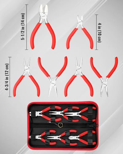 WORKPRO Jewelry Pliers Set, 7-Piece Jewelry Making Tools Kit with Pouch - color: Red