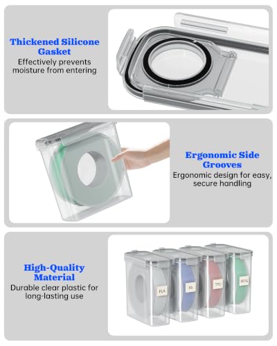 Filament Storage Box 6 Pack — Airtight 3D Printer Filament Container with Silicone Seal & 4 Locking Buckles, Water-Proof Dust-Proof Clear Dry Box for 1KG PLA PETG ABS TPU Spool, Stackable Organizer