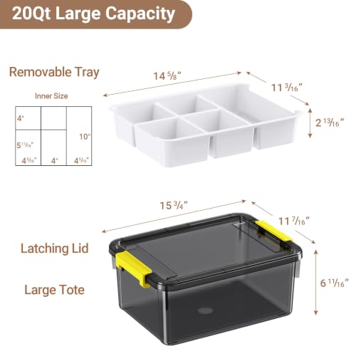 20Qt Stackable Storage Bins with Lids Trays Craft Box Organizers, 1Pack,GY - color: Clear Grey S, size: 20QT-1Pack