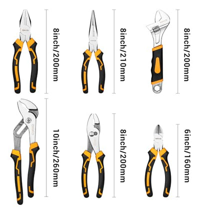 6PCS Pliers Set, 10" Water Pump Plier 8" Slip Joint/Linesman/Long Nose Plier 6" Diagonal 8" Adjustable Wrench | Premium CR-V Tools with Storage Bag for Home Repair, Workshop & DIY Professional Use