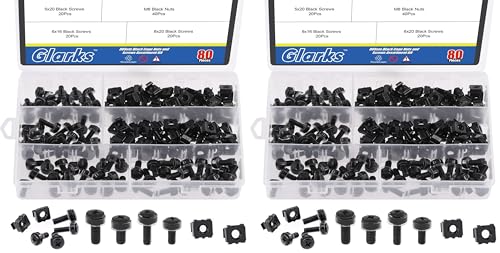 Glarks 80Sets/160Pcs M5 M6 Cage Nuts and Screws Set, M5 x 16mm, M5 x 20mm, M6 x 16mm, M6 x 20mm Square Hole Hardware Cage Nuts & Mounting Screws Washers for Server Rack and Cabinet (Black) (Pack of 2) - size: One Size (Pack of 2)