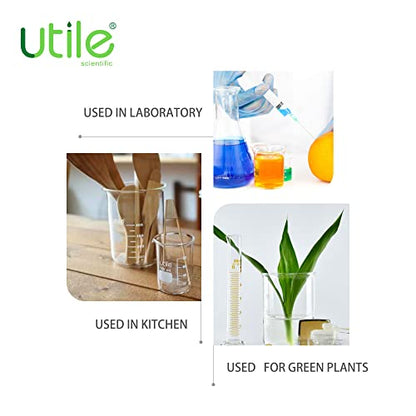 Utile 300ml Low Form Glass Beakers, 10 Pcs Borosilicate 3.3 Glass with Printed Graduation, 4000.0300.10 - style: 300 ml (10pcs)